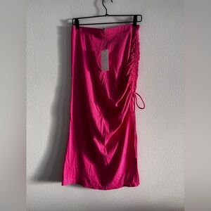 NWT Wayf Side Ruched Midi Skirt M Hot Pink